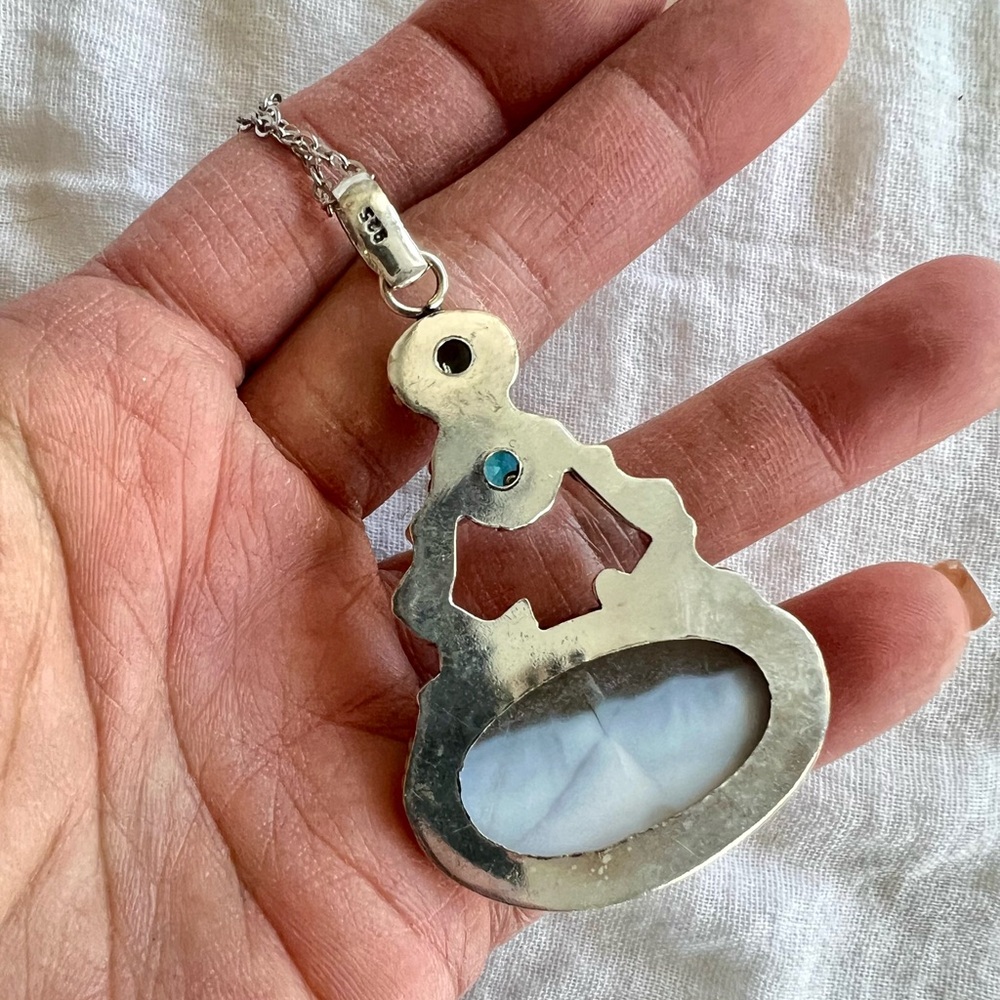 925 HIGHVIBE Owyhee Opal Topaz Onyx Necklace Pendant - Picture 6 of 9